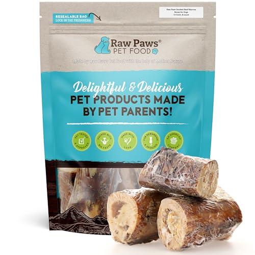 Raw Paws Smoked Beef Marrow Bones for Dogs - 3-4-Inch (8-Count) Packed in USA - Long Lasting Beef Bones - Bone Treat - Dog Chew for Aggressive Chewers - Dog Marrow Bone Treats - Image 1
