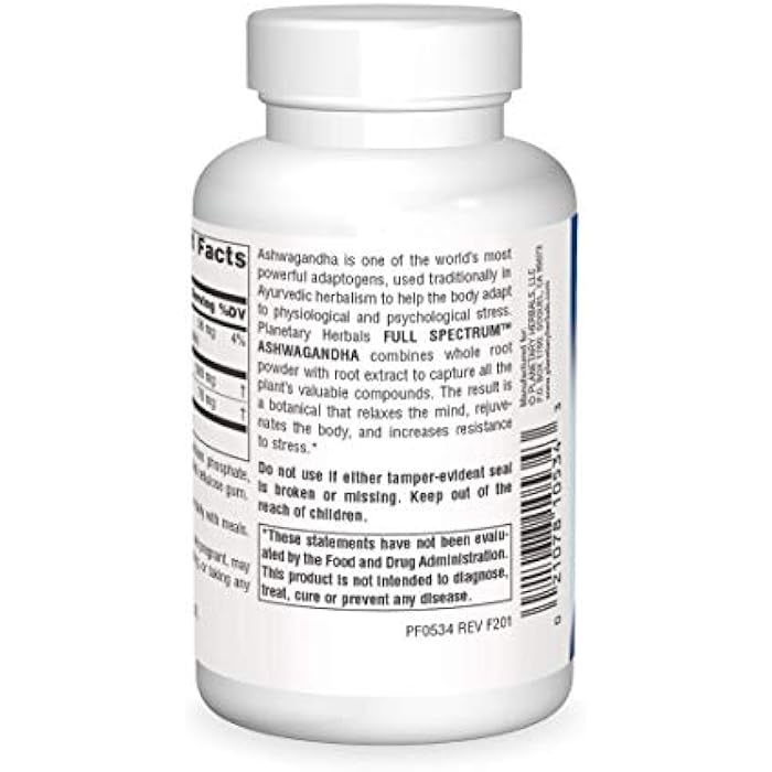 PLANETARY HERBALS أعشاب كوكبية أشواغاندا، طيف كامل 570 ملغ منشط مجدد - 60 قرص - Image 2