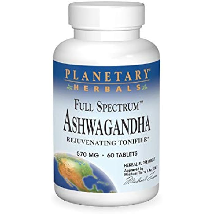 PLANETARY HERBALS أعشاب كوكبية أشواغاندا، طيف كامل 570 ملغ منشط مجدد - 60 قرص - Image 1
