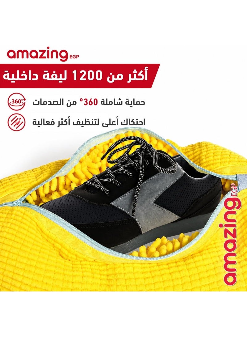 أمازينج. إي جي بي AmazingEGP | حقيبة غسيل أحذية رياضية، مصنوعة من قماش الشنيل البوليستر، لون أصفر مع سحاب أزرق، تصميم أسطواني مبطن، قابلة لإعادة الاستخدام، 39 سم × 19 سم، إغلاق بسحاب آمن (2) - Image 3