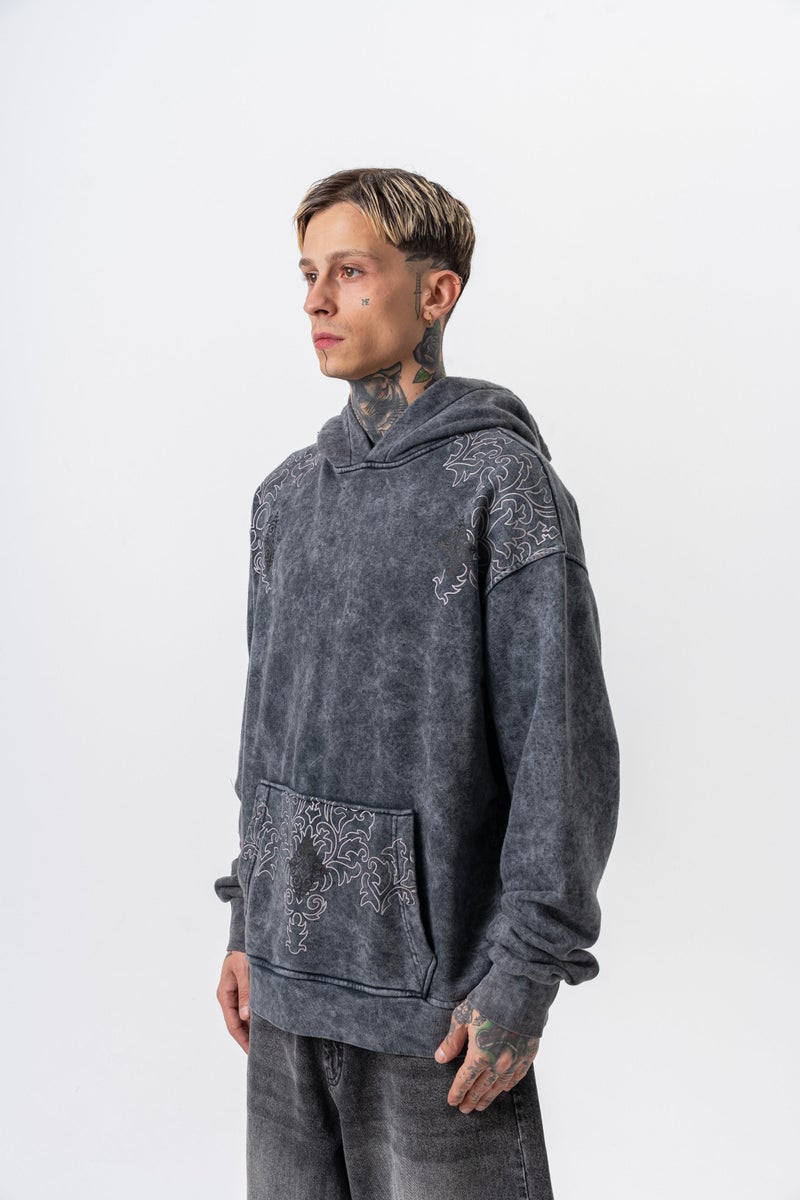 ريسباير هودي رجالي واسع (Oversize) بغطاء رأس مغسول ومطبوع برقم "10" لون أسود - Image 3
