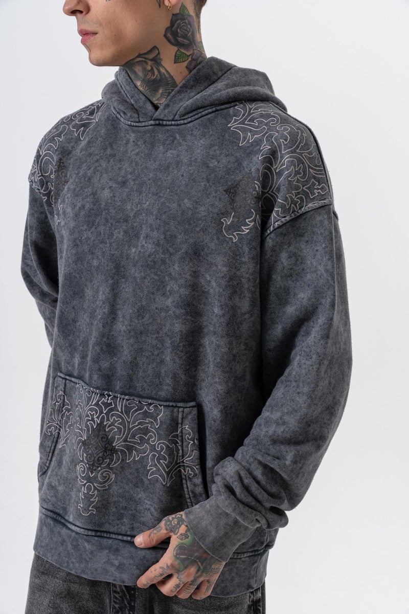 ريسباير هودي رجالي واسع (Oversize) بغطاء رأس مغسول ومطبوع برقم "10" لون أسود - Image 5