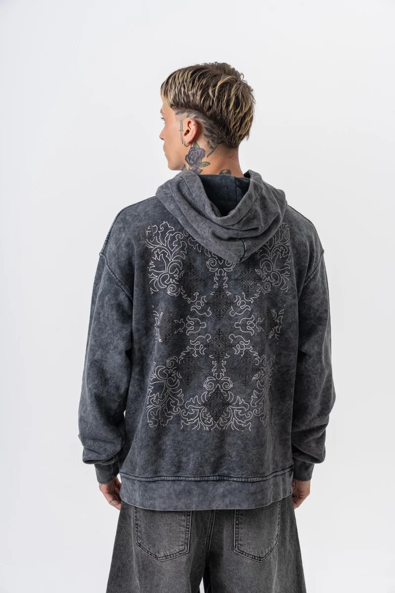 RESPIRE Men's 10 Printed Washed Hooded Oversize Hoodie Black