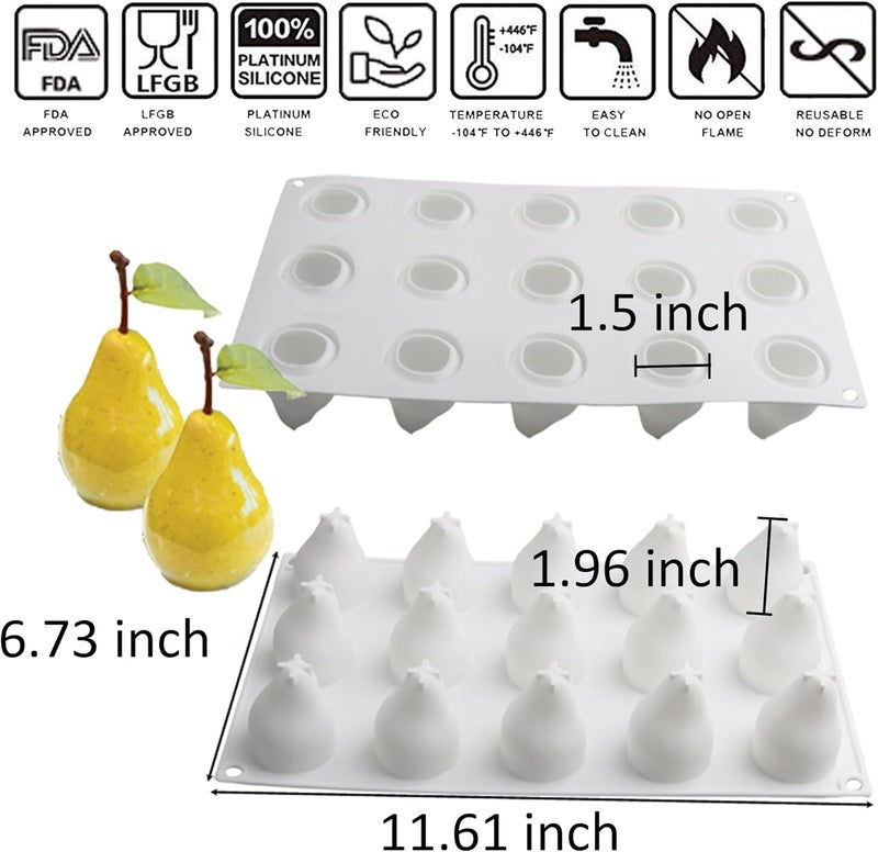 OCPO Kitchen قالب سيليكون كمثرى ثلاثي الأبعاد من OCPO KITCHEN لخبز كيك الموس، قالب خبز سيليكون ثلاثي الأبعاد للحلويات، المعجنات، الشوكولاتة، الترافل، كب كيك، الجيلي، الكوكيز، البودينغ، تزيين الكيك، شكل كمثرى (15 تجويفًا) - Image 2