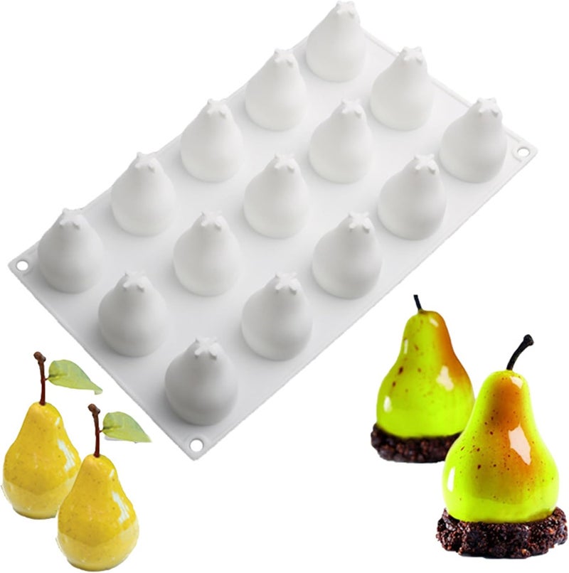 OCPO Kitchen قالب سيليكون كمثرى ثلاثي الأبعاد من OCPO KITCHEN لخبز كيك الموس، قالب خبز سيليكون ثلاثي الأبعاد للحلويات، المعجنات، الشوكولاتة، الترافل، كب كيك، الجيلي، الكوكيز، البودينغ، تزيين الكيك، شكل كمثرى (15 تجويفًا) - Image 1