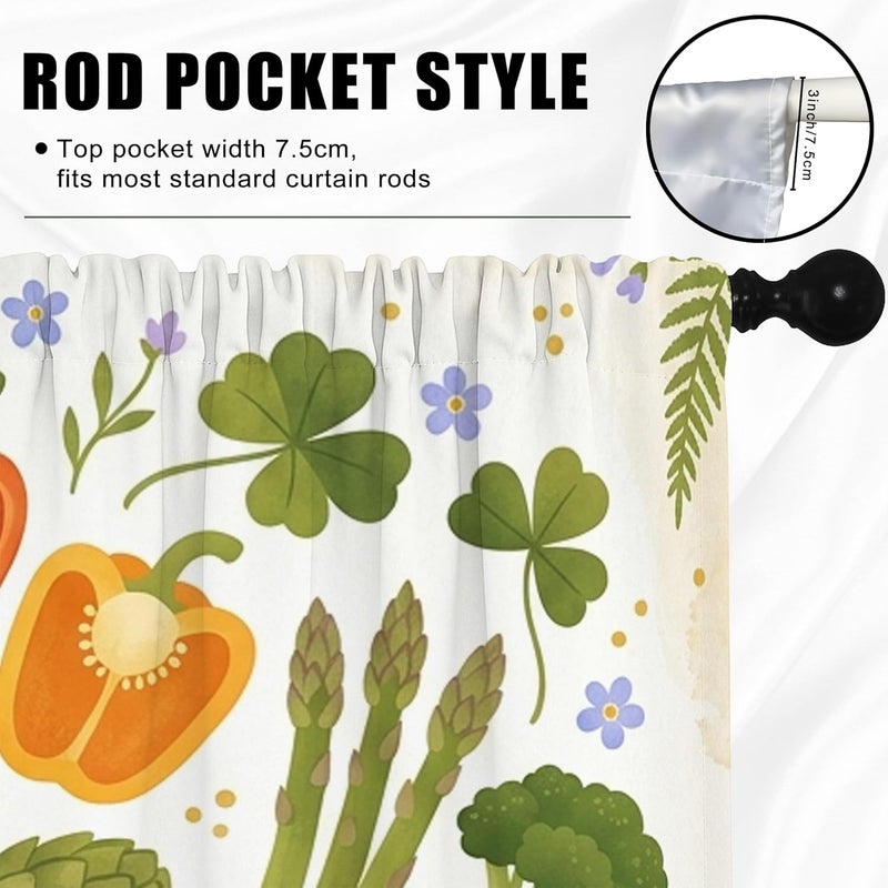 Vegetables Kitchen Curtains, Farmhouse Rustic Fruits Herbs Spring Green Cafe Curtain Panels with Rod Pocket for Small Rv Sink Area Narrow Window 28x39 Inch - Image 5