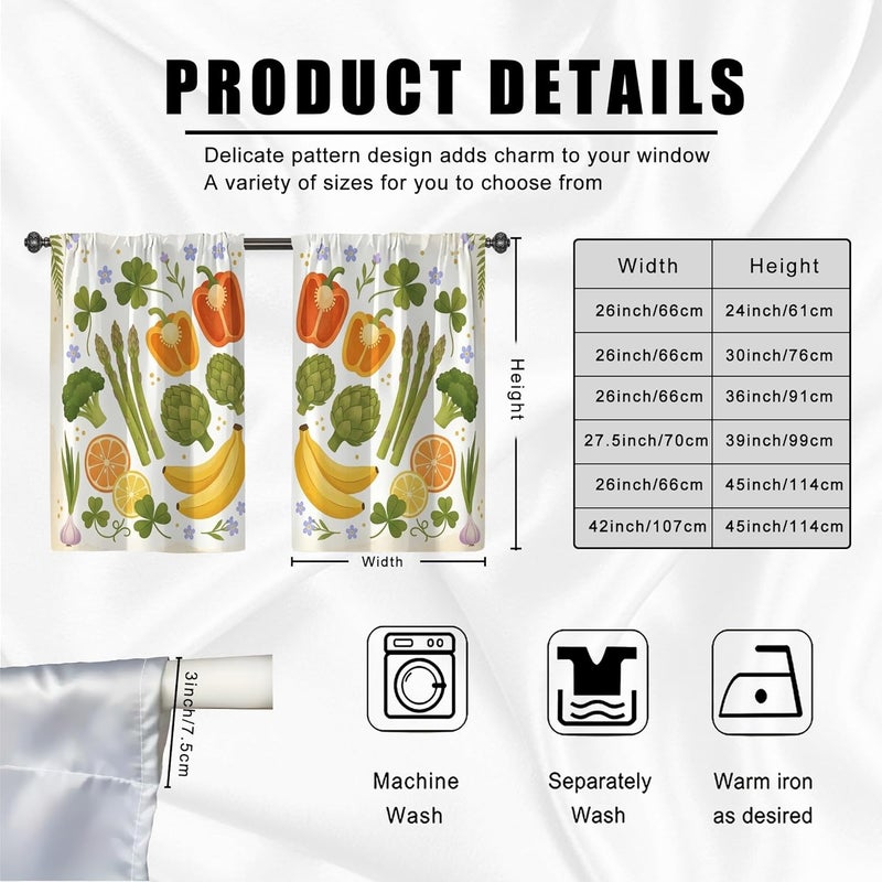 Vegetables Kitchen Curtains, Farmhouse Rustic Fruits Herbs Spring Green Cafe Curtain Panels with Rod Pocket for Small Rv Sink Area Narrow Window 28x39 Inch - Image 3