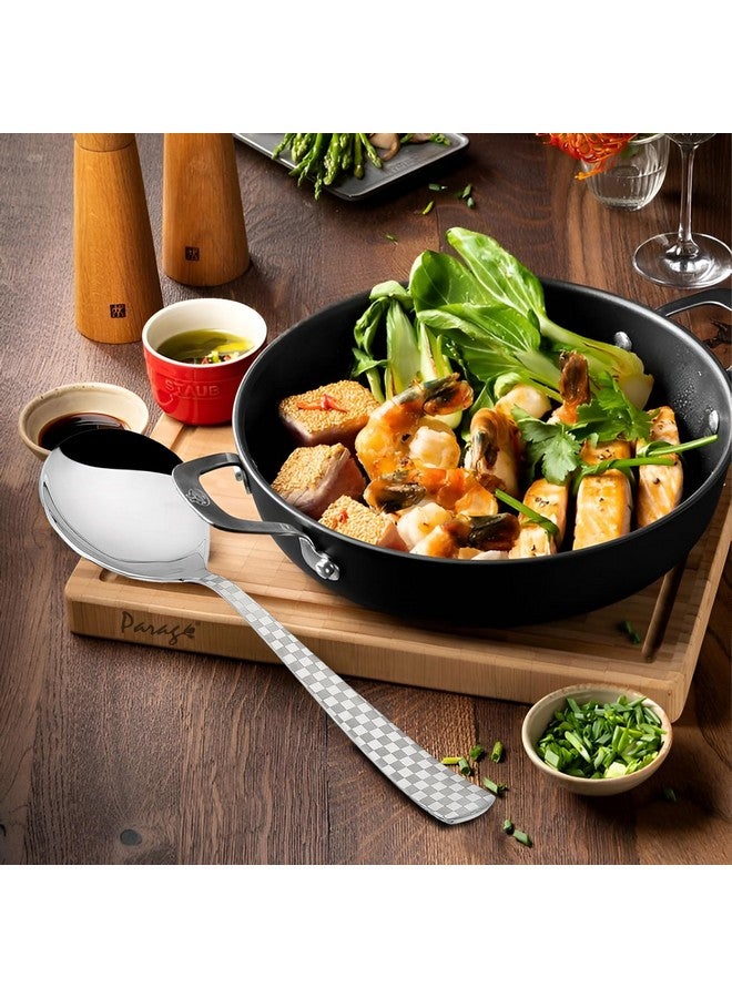 Parage 2 Pieces Stainless Steel Premium Serving Spoons, Large Spoon Set, Silver, Checks Design, 21 cm - Image 2