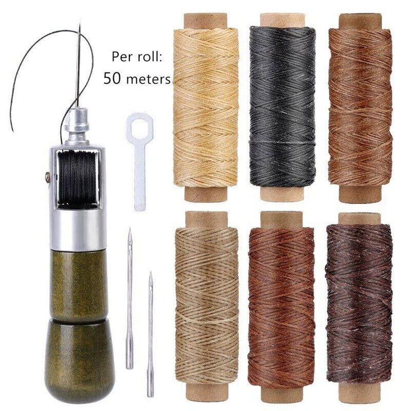 TEAMWILL Leather Sewing Awl Thread Kit with Waxed Thread Manual Speedy Stitcher Tool (Type 1) - Image 2