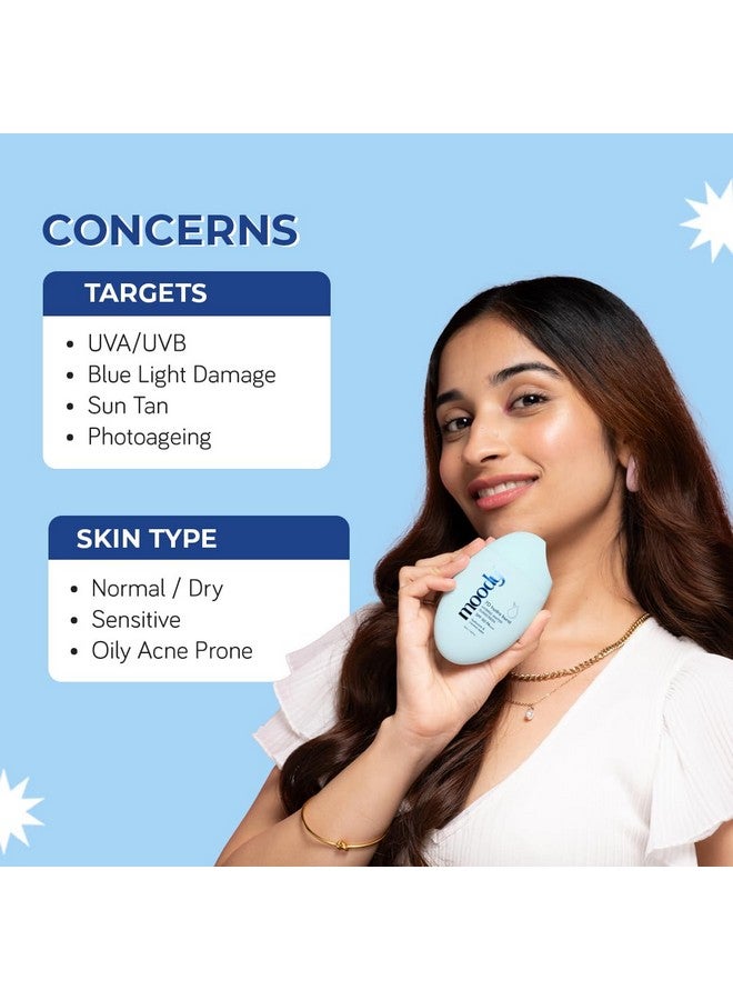 Moody واقي شمس مائي هيدرو بيرست مع حمض الهيالورونيك و SPF 50 PA +++ حماية من الأشعة فوق البنفسجية واقي شمس SPF 50 مرطب للوجه واقي شمس للبشرة الدهنية مقاوم للعرق واقي شمس للرجال والنساء 50 مل - Image 5