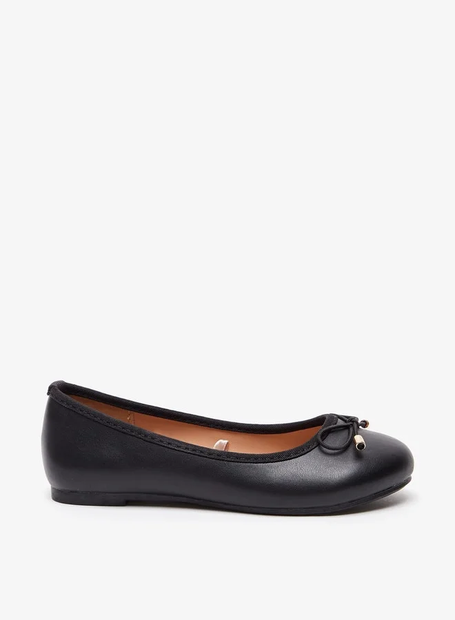 Missy Girls Solid Slip-On Round Toe Ballerina Shoes with Bow Accent with Cushioning