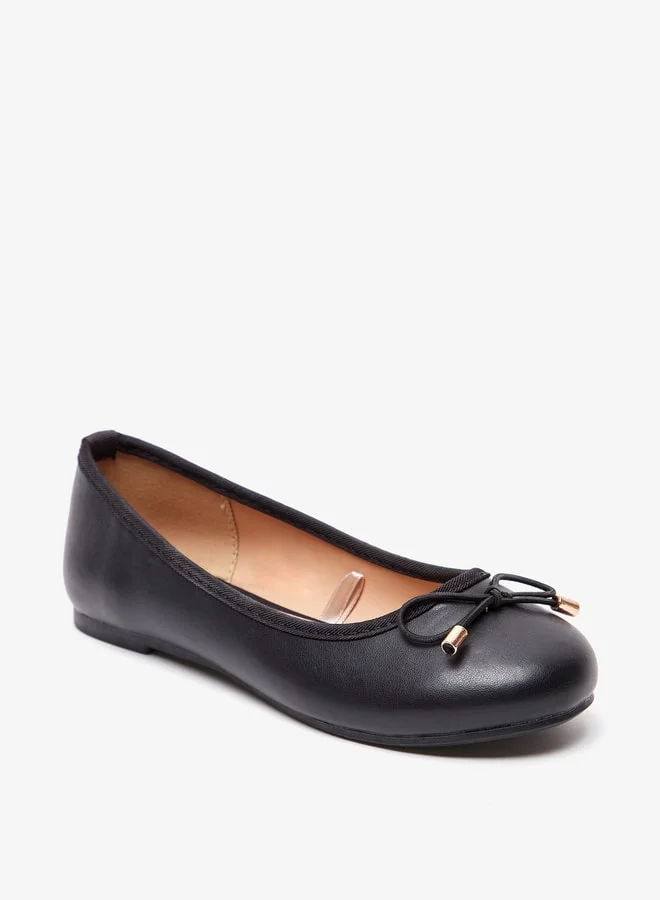 Missy Girls Solid Slip-On Round Toe Ballerina Shoes with Bow Accent with Cushioning