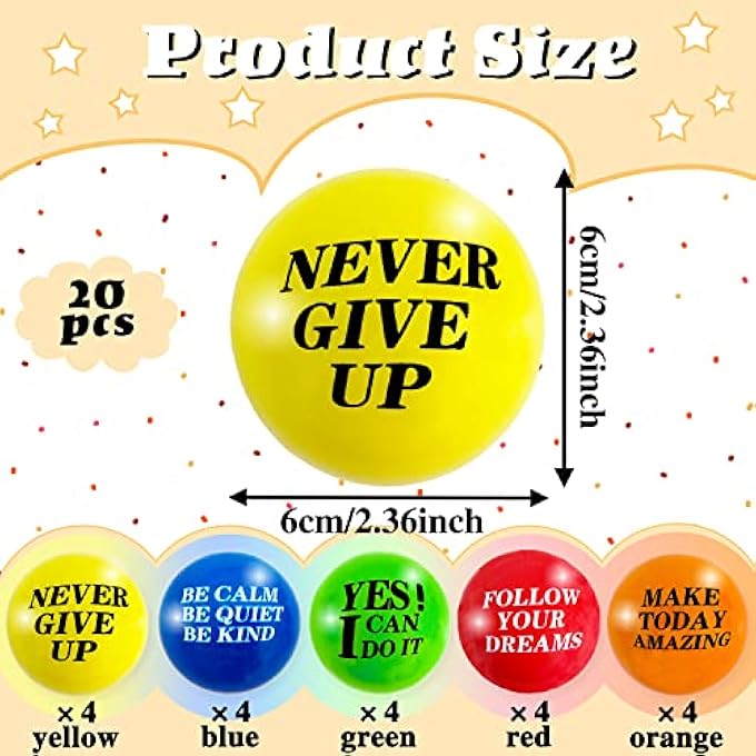 Baaxxango 20 Pcs 2.5 inch Motivational Stress Balls Colorful Foam Balls,Inspirational Stress Relief Balls Hand Exercise Balls for Adults Girls Boys Party Favors Gifts - Image 2