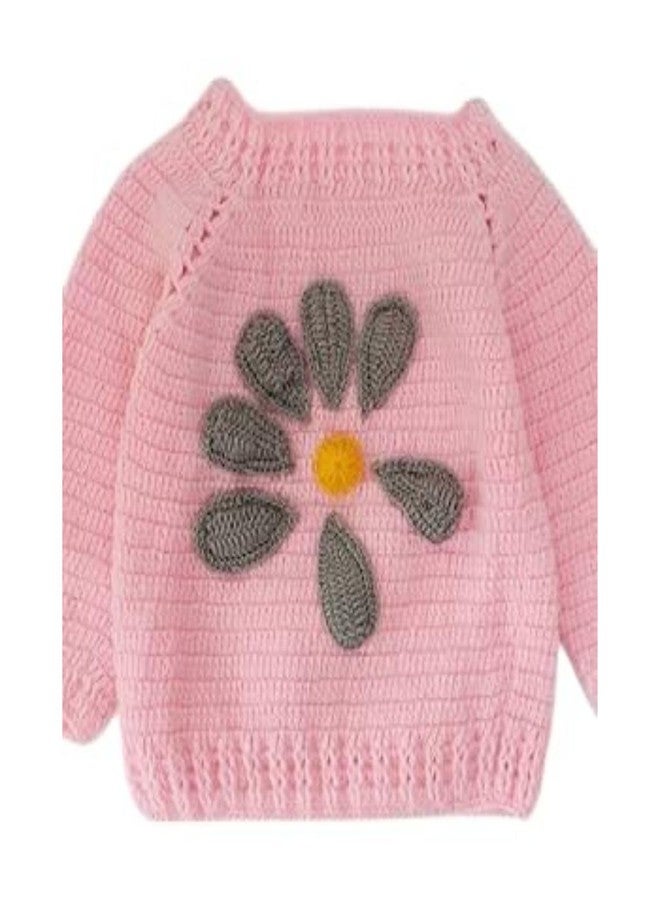 KNIT GEMS Elegant Woven Flower Embroidery Hand Kniting Design for Kids | Knitted Wool | Warm Sweater Pullover Cardigan for Infant | Toddler | Baby Boy & Baby Girl Sweater | Winter wear for Kids(Pink) - Image 1