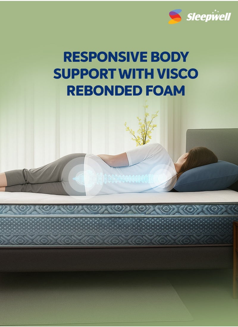 Sleepwell Spine Plus Regular | Visco Rebonded Foam | Super King Bed Size | Bonnell Spring | Neem Fresche Technology | Anti Sag Mattress (200L x 200W x 20H cm)