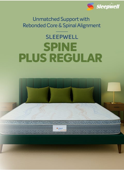 Sleepwell Spine Plus Regular | Visco Rebonded Foam | Super King Bed Size | Bonnell Spring | Neem Fresche Technology | Anti Sag Mattress (200L x 200W x 20H cm)