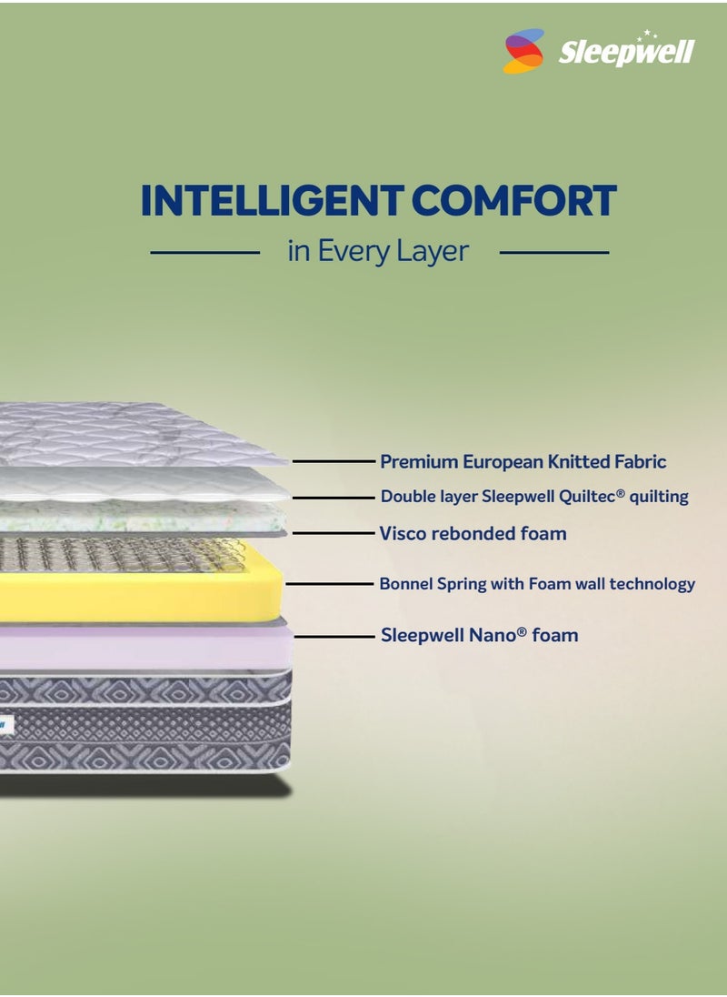 Sleepwell Spine Plus Regular | Visco Rebonded Foam | Super King Bed Size | Bonnell Spring | Neem Fresche Technology | Anti Sag Mattress (200L x 200W x 20H cm)