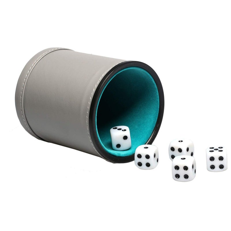 RERIVER Leatherette Dice Cup Set Felt Lined with 16mm Dot Dices Shaker for Yahtzee Bar Party Dice Games - Grey - Image 1