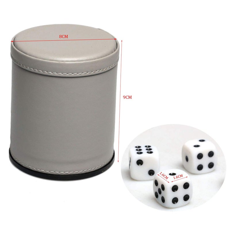 RERIVER Leatherette Dice Cup Set Felt Lined with 16mm Dot Dices Shaker for Yahtzee Bar Party Dice Games - Grey - Image 2