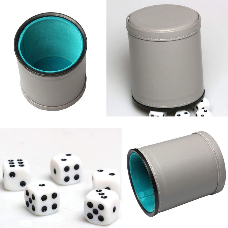RERIVER Leatherette Dice Cup Set Felt Lined with 16mm Dot Dices Shaker for Yahtzee Bar Party Dice Games - Grey - Image 3