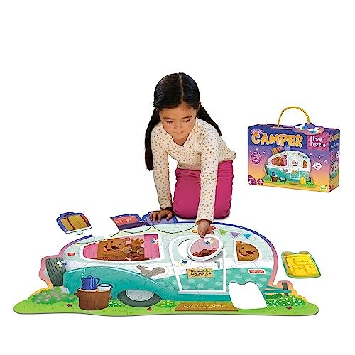Peaceable Kingdom Shiny Camper Floor Puzzle Giant Camping Puzzle for Kids Ages 3 up Fun Camper Shape Great for Classrooms - Image 1