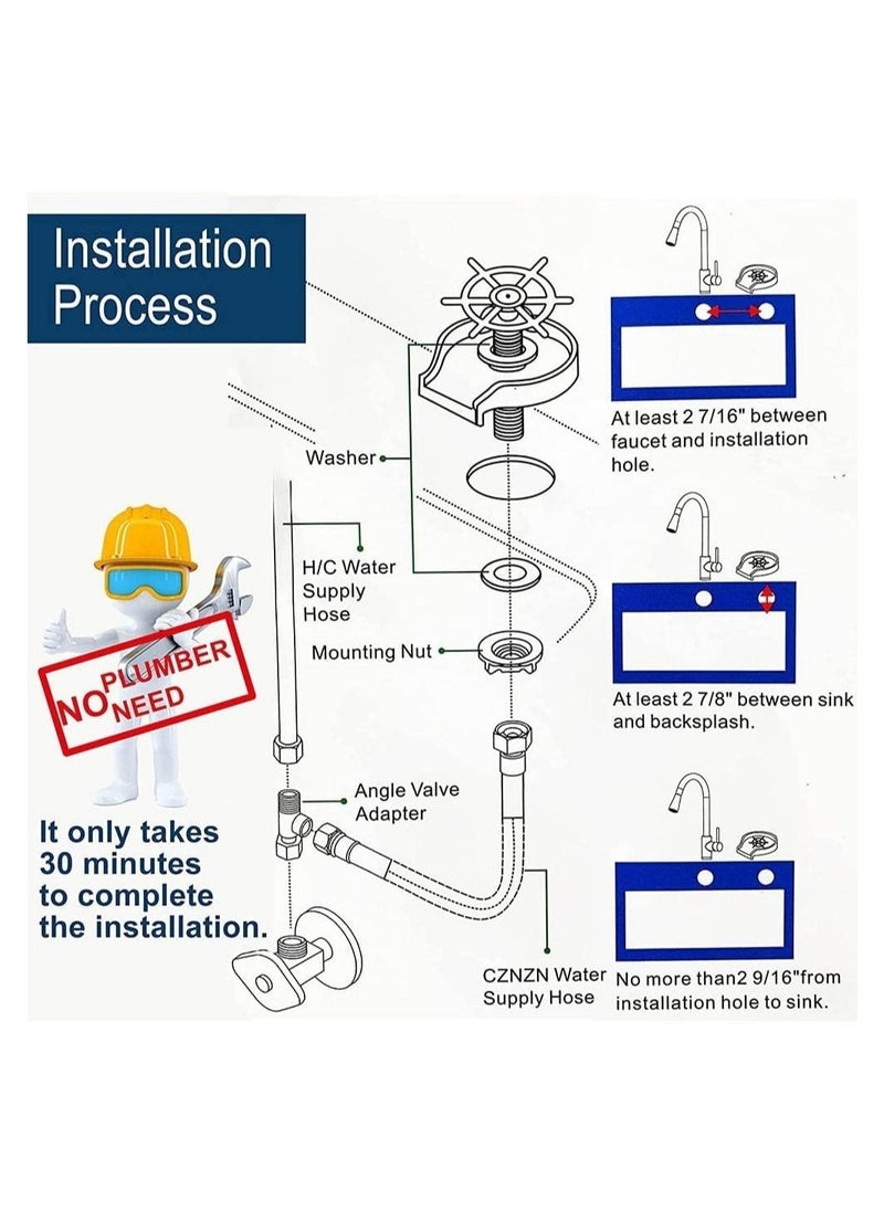 Generic - Glass Rinser for Kitchen Sink Automatic Cup Rinser with Accessories Faucet Glass Rinser Quick Cup Washer for Kitchen Sink automatic flushing device Quick Rinser forBaby Bottle Bar Glass Rinser - Image 1