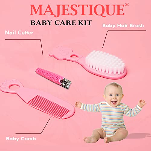 Majestique Baby Hair Brush, Comb and Nail Cutter Set for Newborns & Toddlers - Natural Soft Bristles, Gently Grooms Baby's Hair, Ideal for Baby Grooming Set, Perfect Baby Gift - 3Pcs/Pink - Image 2