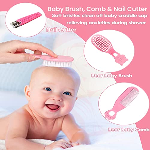 Majestique Baby Hair Brush, Comb and Nail Cutter Set for Newborns & Toddlers - Natural Soft Bristles, Gently Grooms Baby's Hair, Ideal for Baby Grooming Set, Perfect Baby Gift - 3Pcs/Pink - Image 3