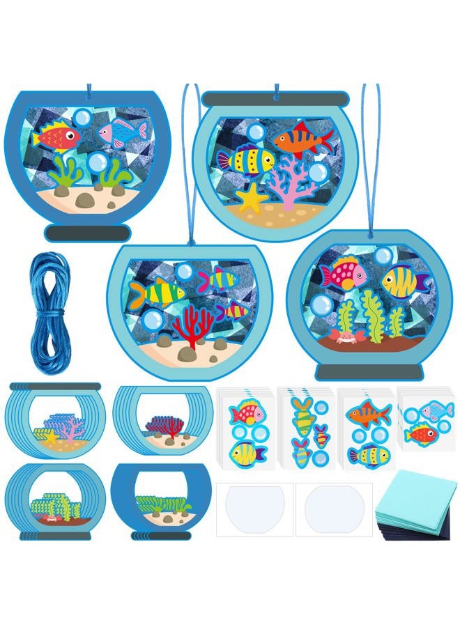 Chiisong 24 Sets Fishbowl Paper Crafts for Kids Fish Tissue Paper Sign Craft Kit Make Your Own Aquarium DIY Paper Craft Art Projects for Kids Fun Classroom Home Activities, 4 Styles - Image 1