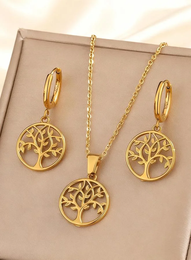 Take Two Gold Tree Of Life Stainless Steel Necklace And Earrings Set