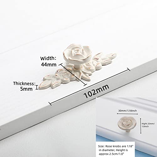 GDQLCNXB 4 Pcs Euro Rose Cabinet Knobs with Backplate, 102mm Vintage Zinc Alloy Flower Drawer Pull Handles for Dresser Vanity Nightstand Cupboard (4.0" Ivory White & Gold Edge) - Image 3