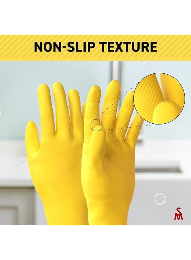 SteadMax 3 Pack Yellow Cleaning Gloves, Professional Natural Rubber Latex Gloves, Medium Size (3 Pairs) - Image 3
