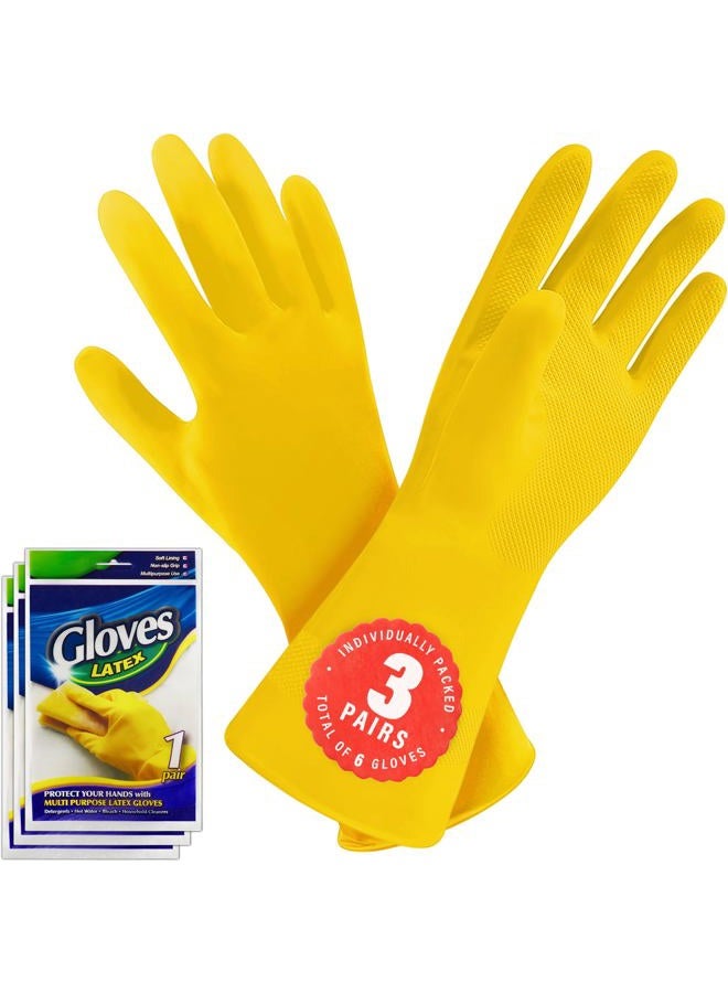 SteadMax 3 Pack Yellow Cleaning Gloves, Professional Natural Rubber Latex Gloves, Medium Size (3 Pairs) - Image 1