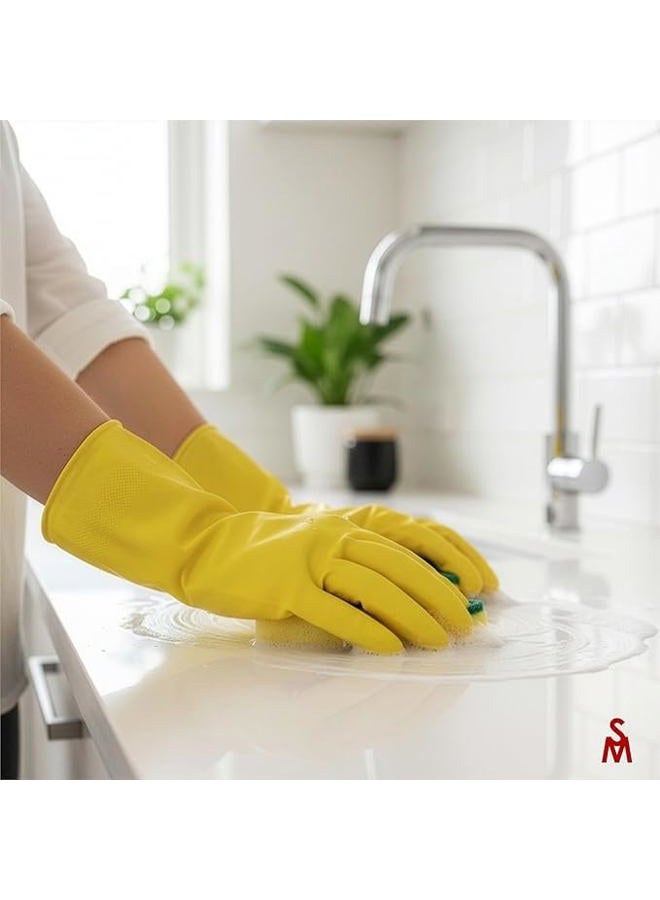 SteadMax 3 Pack Yellow Cleaning Gloves, Professional Natural Rubber Latex Gloves, Medium Size (3 Pairs) - Image 2