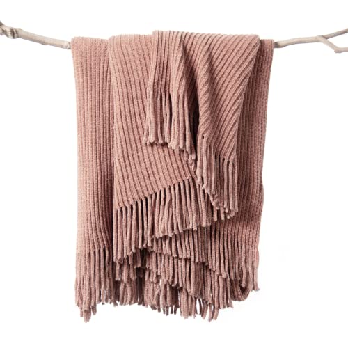 lifein Pink Throw Blanket for Couch Soft Boho Decor Bed ThrowCozy Chenille Knitted Small Farmhouse Lightweight Throw for SpringPink50  60