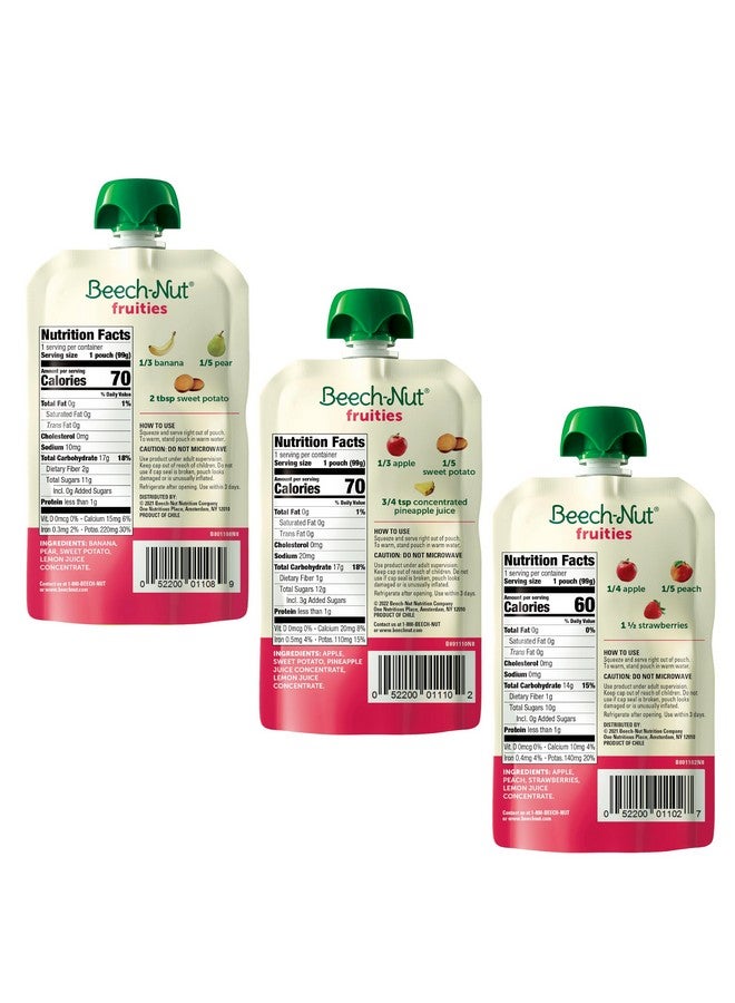 Beech-Nut Baby Food Pouches Variety Pack, NEW Fruit Purees Variety Pack, 3.5 oz (18 Pack) - Image 1