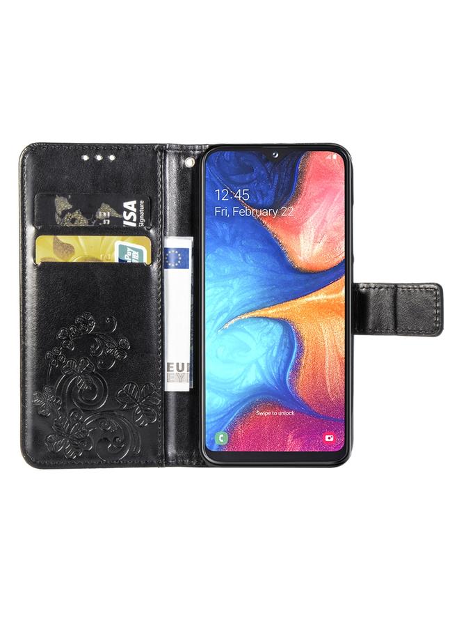 اس-توب جراب لهاتف Samsung Galaxy A10E، جراب جلدي لحماية الهاتف المحمول مزود بمشبك منقوش بأربع أوراق مع حبل وفتحة للبطاقات ومحفظة ووظيفة القوس - Image 3