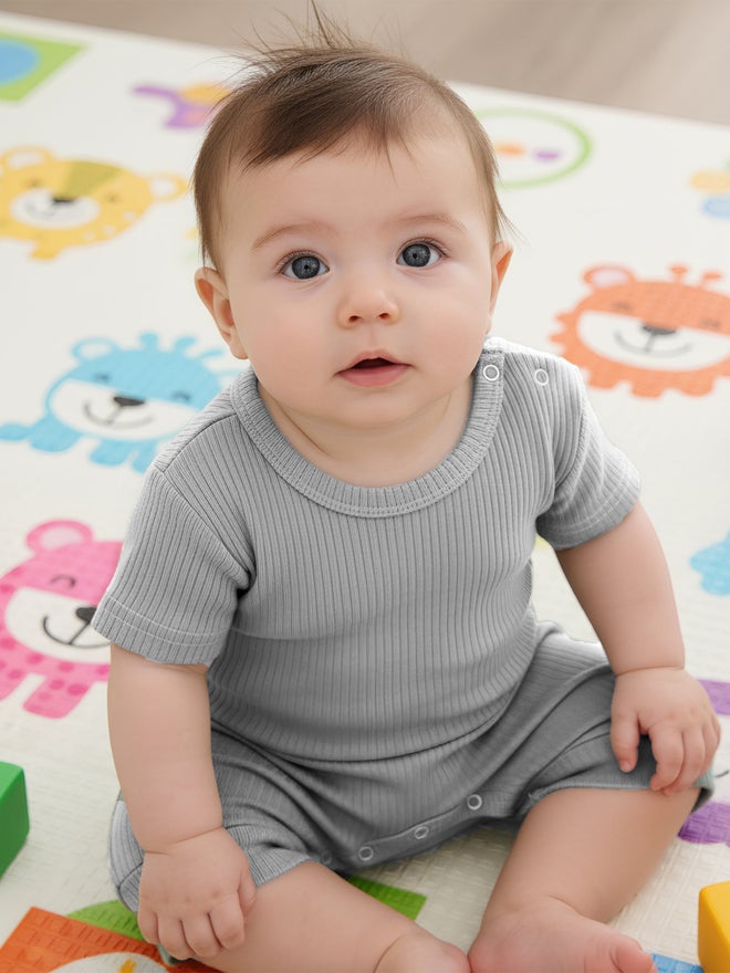 Babies Basic Premium Ribbed Cotton Short Sleeves Romper - Image 3
