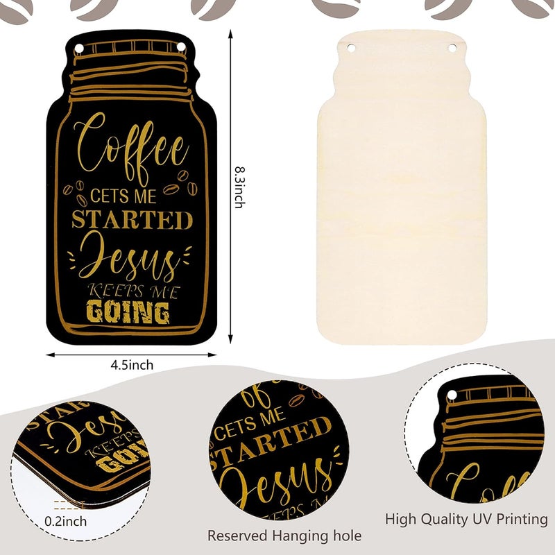 Jetec 3 Pcs Coffee Bar Sign Mason Jar Wall Hanging Plaque Farmhouse Kitchen Decor Wooden Coffee Sign for Home Living Room Wall Decorations - Image 3