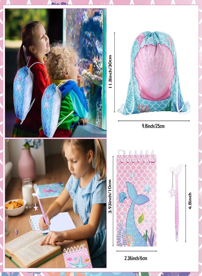 Sherr 140 Pcs Mermaid Party Favors Gift Bags for Girls Birthday Decorate Supplies Include Drawstring Bags Silicone Bracelets Keychains Pens Stickers Notebooks Stuffers (Mermaid) - Image 3