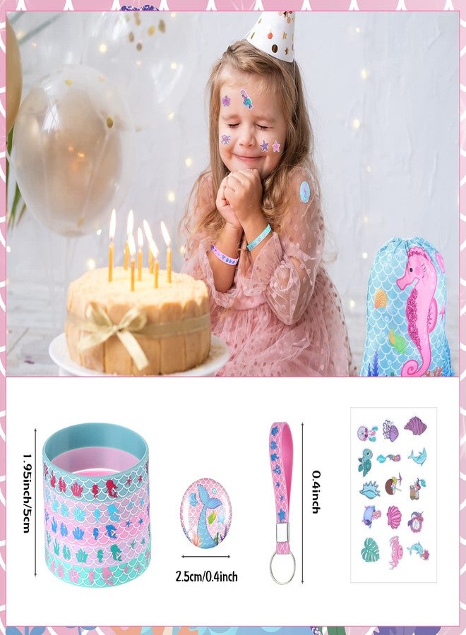 Sherr 140 Pcs Mermaid Party Favors Gift Bags for Girls Birthday Decorate Supplies Include Drawstring Bags Silicone Bracelets Keychains Pens Stickers Notebooks Stuffers (Mermaid) - Image 4