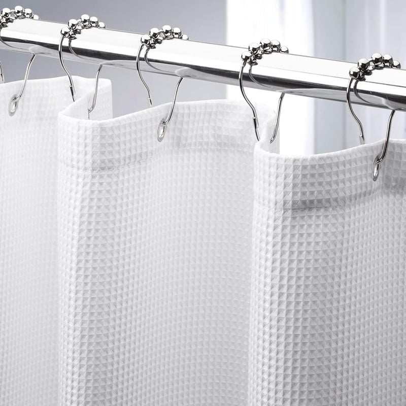 AmazerBath White Shower Curtain Fabric, Waffle Shower Curtains for Bathroom, Cloth Shower Curtain Heavy Duty, Thick Bathroom Shower Curtains Hotel Quality, Premium Polyester, 72x72 Inches - Image 1