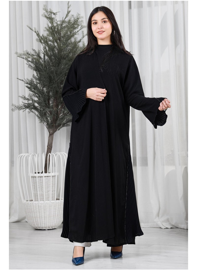 Black abaya with pleated fabric inserts on the sides and sleeves - pzsku/ZC09E3D55721EDEA3F282Z/45/_/1708957814/414090eb-81a5-4e99-b429-99f32f96f6aa