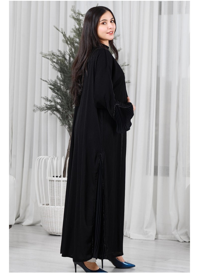 Black abaya with pleated fabric inserts on the sides and sleeves - pzsku/ZC09E3D55721EDEA3F282Z/45/_/1708957814/77cb1649-ac50-49ed-af48-0e9e7397476e