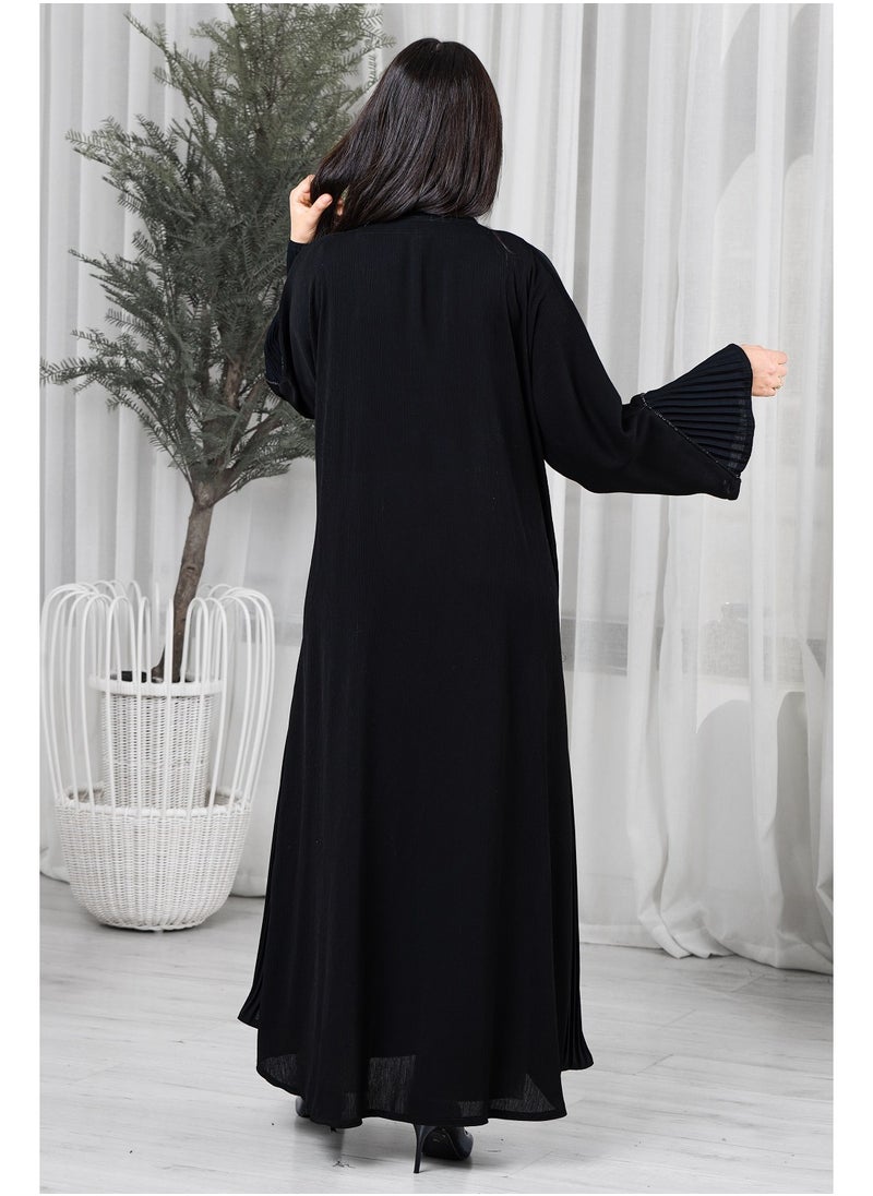 Black abaya with pleated fabric inserts on the sides and sleeves - pzsku/ZC09E3D55721EDEA3F282Z/45/_/1708957815/40cad41f-1b36-4a12-928c-950cce14f068