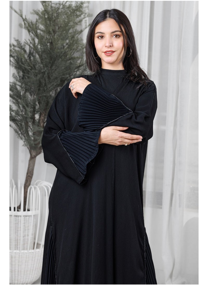 Black abaya with pleated fabric inserts on the sides and sleeves - pzsku/ZC09E3D55721EDEA3F282Z/45/_/1708957815/9b1c881a-61ab-4e39-aae4-2dc74d3911ff