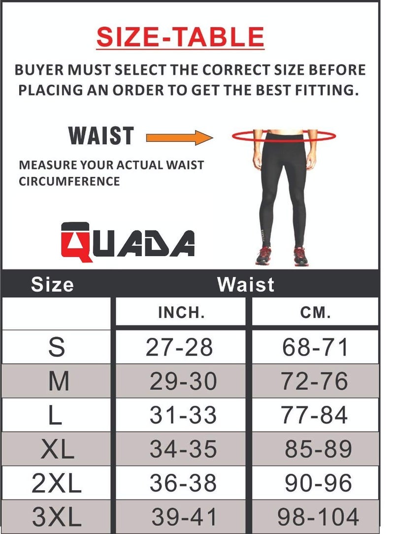 Quada Men's Performance Training Tights for Gym Yoga Sports Compression Running Leggings Gym Workout Tights Base Layer Pants (Black, Medium(29-30 Inch Waist)) - Image 2