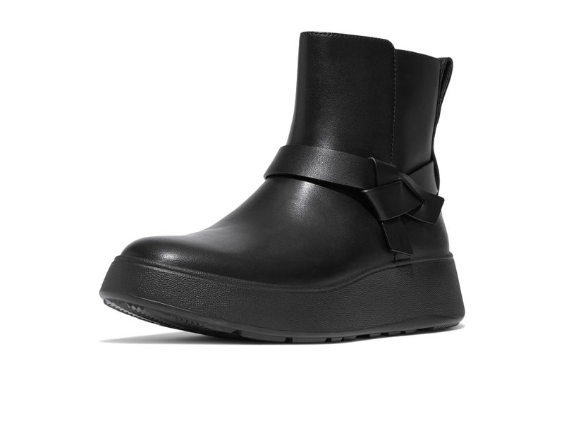 FitFlop بوتات قصيرة من جلد فلاتفوم للنساء F-Mode مع عقدة مطوية باللون الأسود 8 متوسط - Image 3