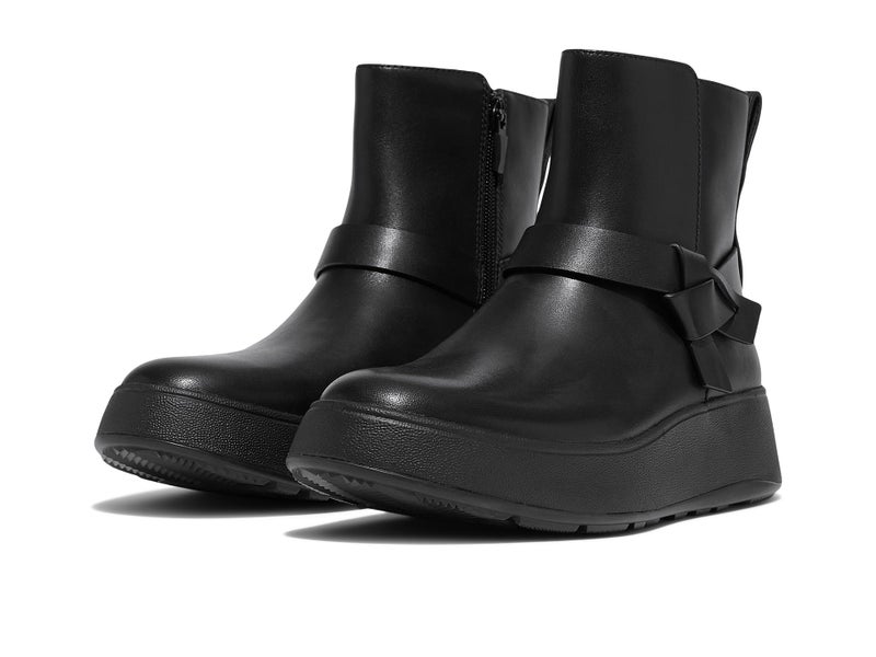FitFlop بوتات قصيرة من جلد فلاتفوم للنساء F-Mode مع عقدة مطوية باللون الأسود 8 متوسط - Image 1