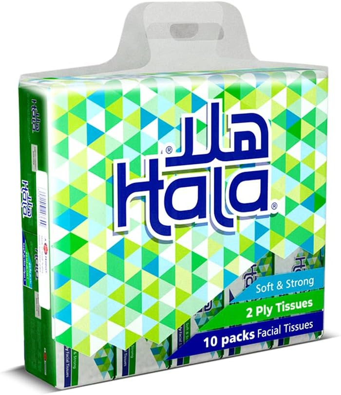 Hala Facial Tissues pack of 10 boxes, 160 Sheets X 2Ply, White Package design may vary - Image 1